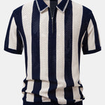 Velira Polo tamsiai mėlyna / XS Juostuotas akių mezgimo zip-up polo marškinėliai