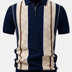 Velira Polo tamsiai mėlyna / XS Kontrasto Juostuotas Geometrinis užtrauktukas Megztas Polo