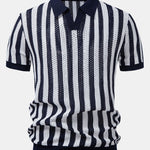 Velira Polo tamsiai mėlyna / XS Stripe Johnny Collar Open Knit Polo