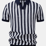 Velira Polo tamsiai mėlyna / XS Stripe Johnny Collar Open Knit Polo