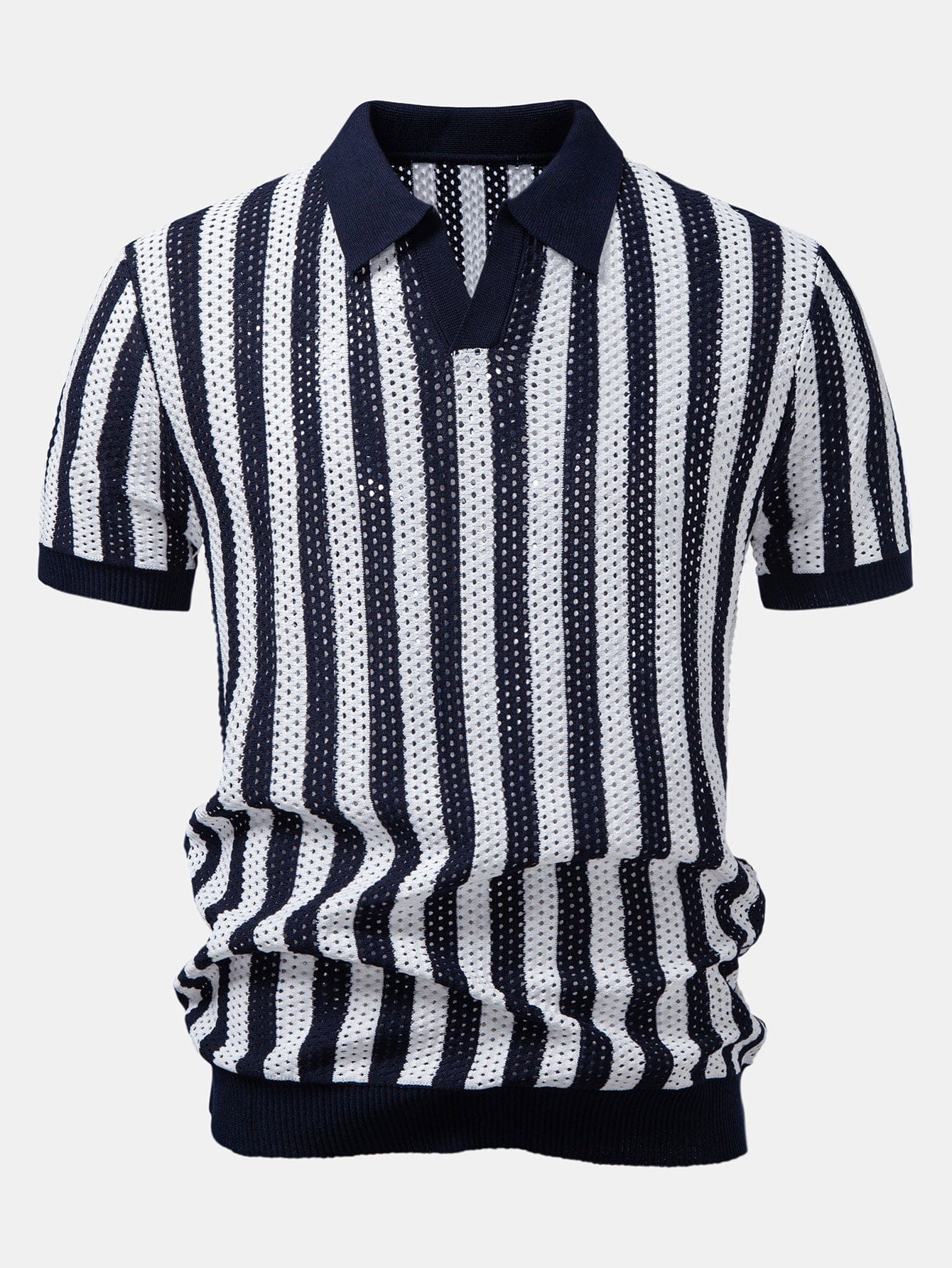 Velira Polo tamsiai mėlyna / XS Stripe Johnny Collar Open Knit Polo