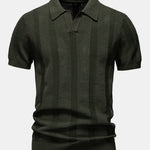 Velira Polo tamsiai žalia / S Stripe Hollow Knit V Neck Polo Marškiniai