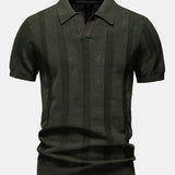 Velira Polo tamsiai žalia / S Stripe Hollow Knit V Neck Polo Marškiniai
