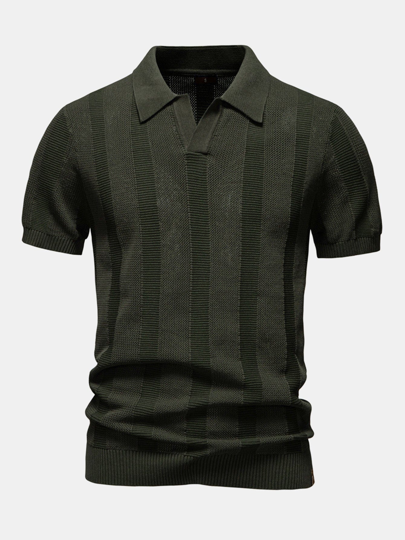 Velira Polo tamsiai žalia / S Stripe Hollow Knit V Neck Polo Marškiniai