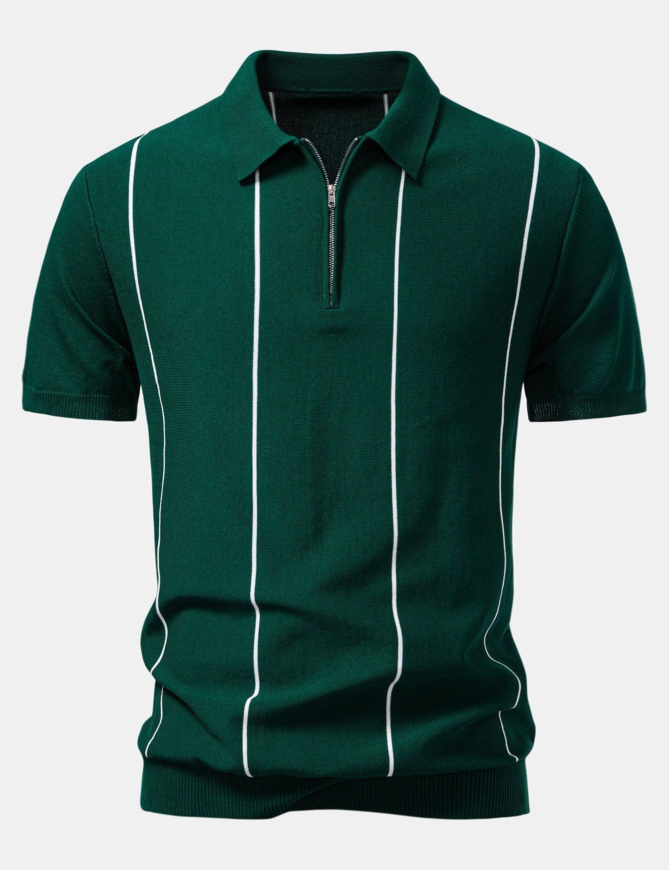 Velira Polo tamsiai žalia / XS Dryžuota Zip Up Megzta Polo Marškinėliai