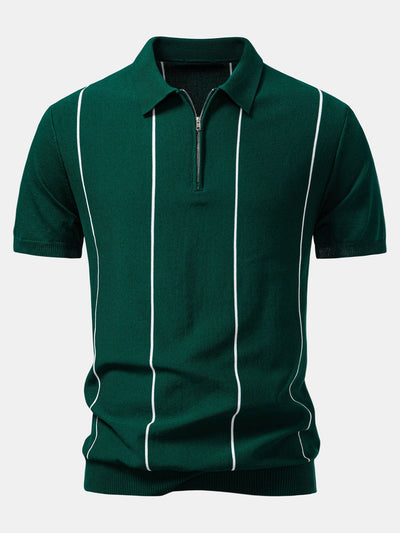 Dryžuota Zip Up Megzta Polo Marškinėliai