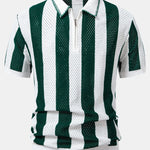 Velira Polo tamsiai žalia / XS Juostuotas akių mezgimo zip-up polo marškinėliai