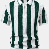 Velira Polo tamsiai žalia / XS Juostuotas akių mezgimo zip-up polo marškinėliai
