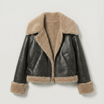 Velira Rio | Faux Shearling Leather Jacket XS / Ruda Rio | Dirbtinio kailio odinė striukė