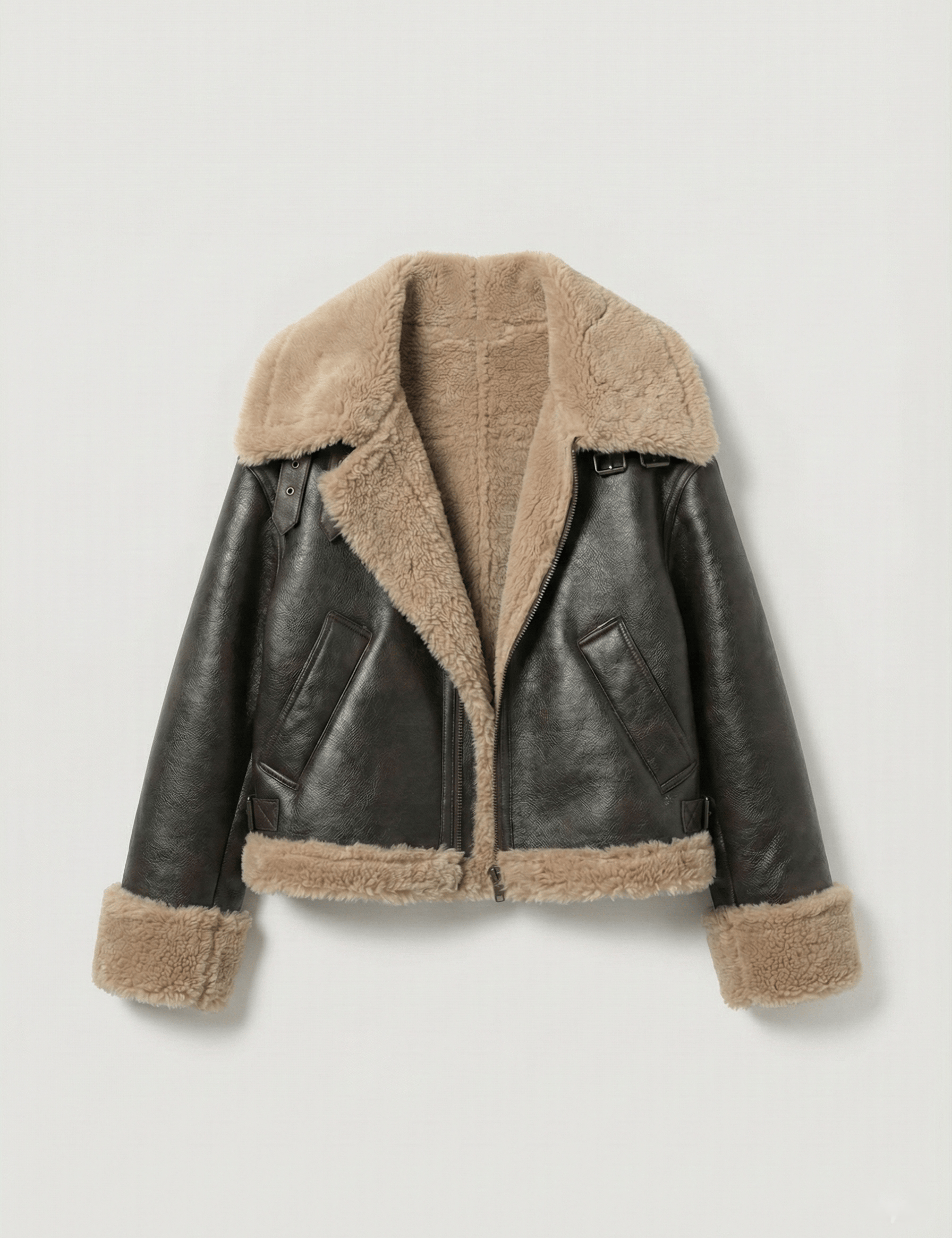 Velira Rio | Faux Shearling Leather Jacket XS / Ruda Rio | Dirbtinio kailio odinė striukė