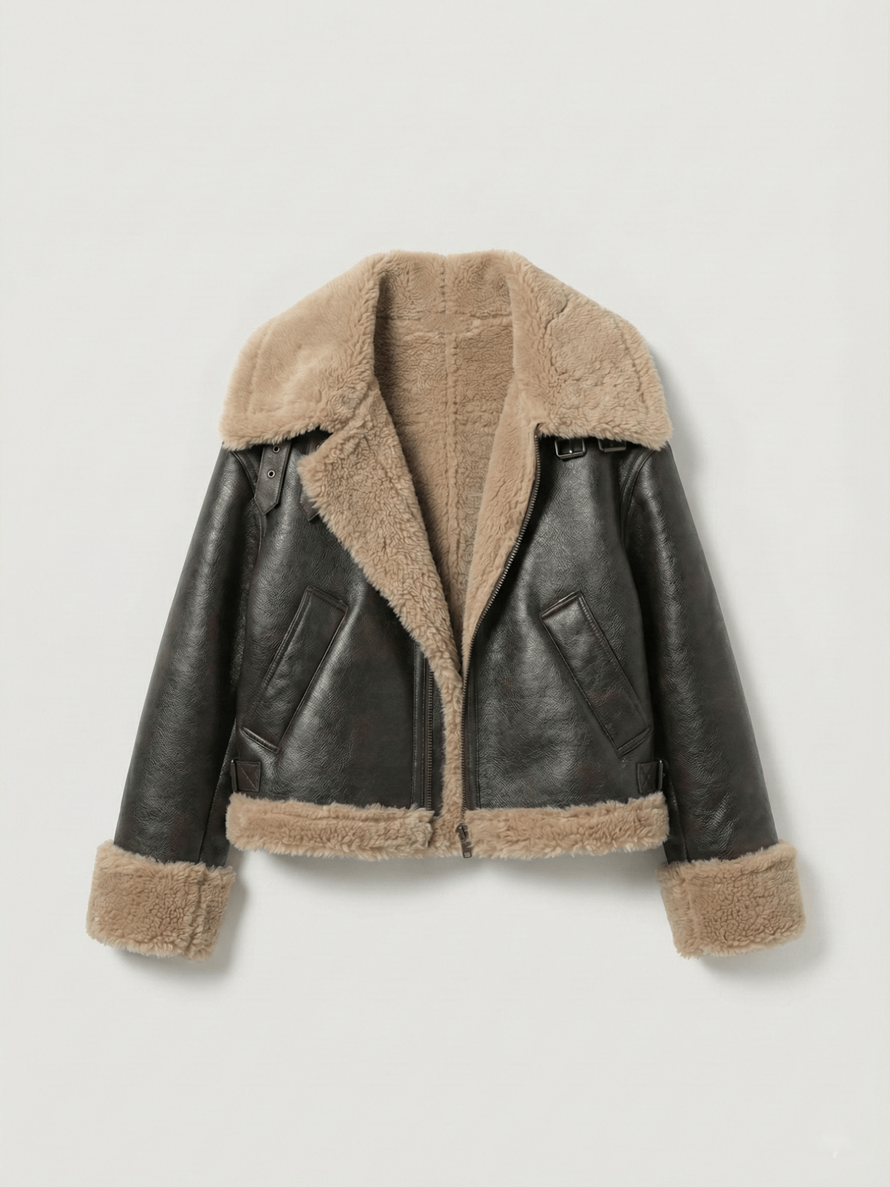 Velira Rio | Faux Shearling Leather Jacket XS / Ruda Rio | Dirbtinio kailio odinė striukė