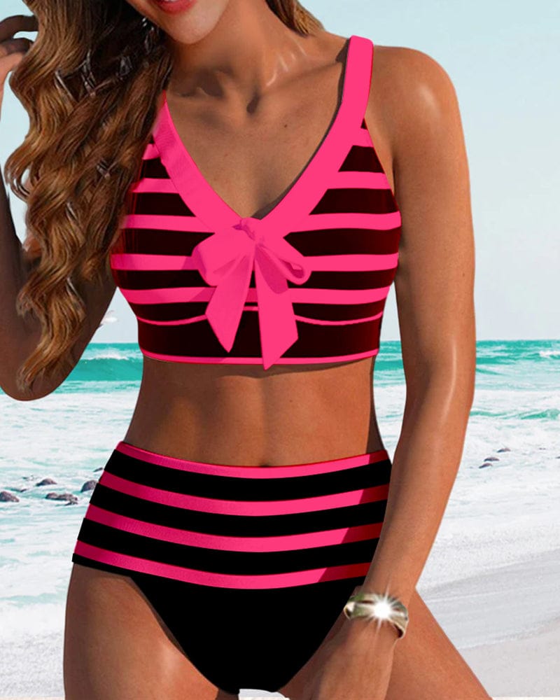 Velira Rožinė / S Martina™ | Aukšto liemens juostuotas bikinis