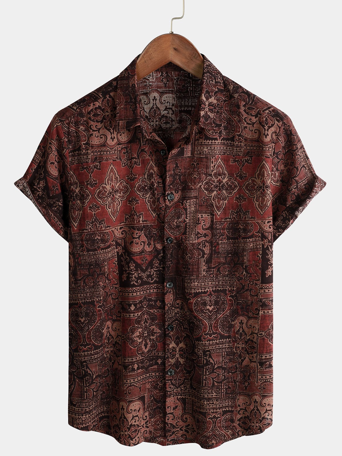 Velira short Ruda / S Vyrų retro atostogų 70-ųjų paisley trumpomis rankovėmis marškiniai