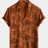 Velira short Ruda / S Vyrų retro gėlių rašto mygtukų vintage atostogų trumpas rankovės marškinys