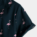 Velira short Vyrų vasaros flamingo rašto marškiniai su trumpomis rankovėmis