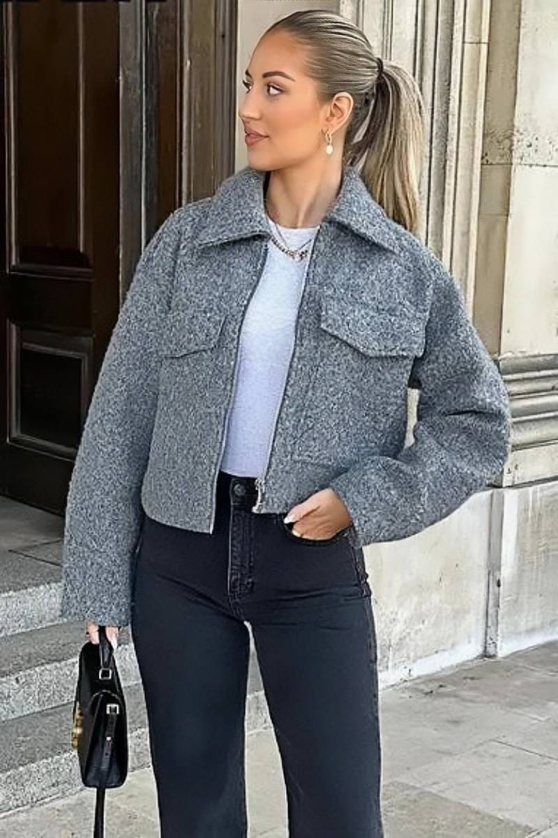 Velira Sophie | Grey Cropped Jacket Sophie | Pilka Trumpa Striukė