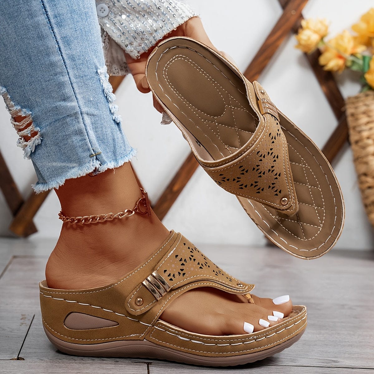 Velira Summer Shoes Chaki / 5 (EU36) Wendy - Ortopediniai komforto sandalai