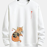 Velira Sweatshirts balta / S Samurajų Karo Katės Spauda Laisvo Pjūvio Džemperis