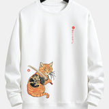 Velira Sweatshirts balta / S Samurajų Karo Katės Spauda Laisvo Pjūvio Džemperis