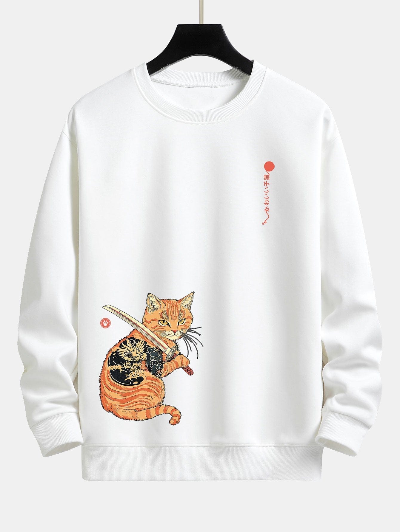 Velira Sweatshirts balta / S Samurajų Karo Katės Spauda Laisvo Pjūvio Džemperis