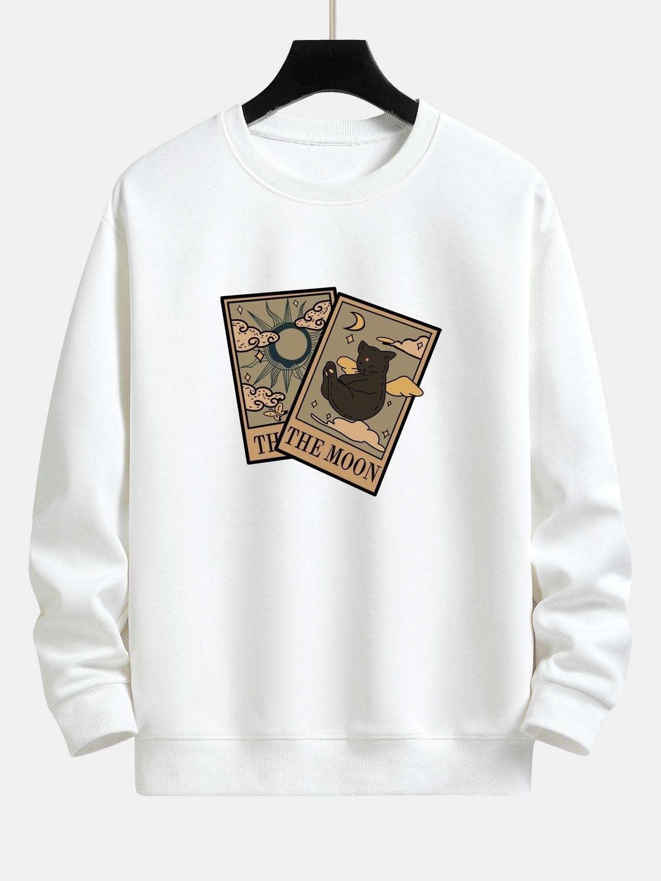 Velira Sweatshirts balta / S Saulės Mėnulio Katės Spaudas Laisvas Fit Megztinis