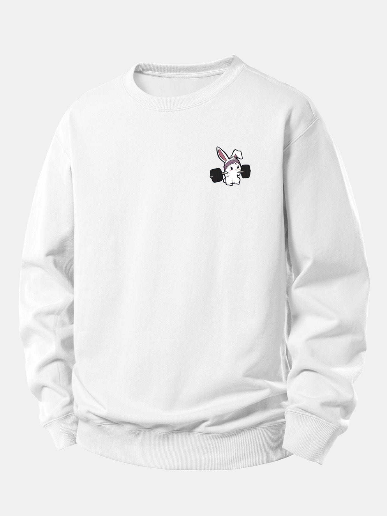 Velira Sweatshirts Balta / XS Fitneso Kiškio Spaudas Laisvas Pjūvis Sportinis Megztinis