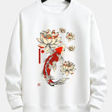 Velira Sweatshirts balta / XS Koi žuvies lotoso rašto laisvas fit džemperis