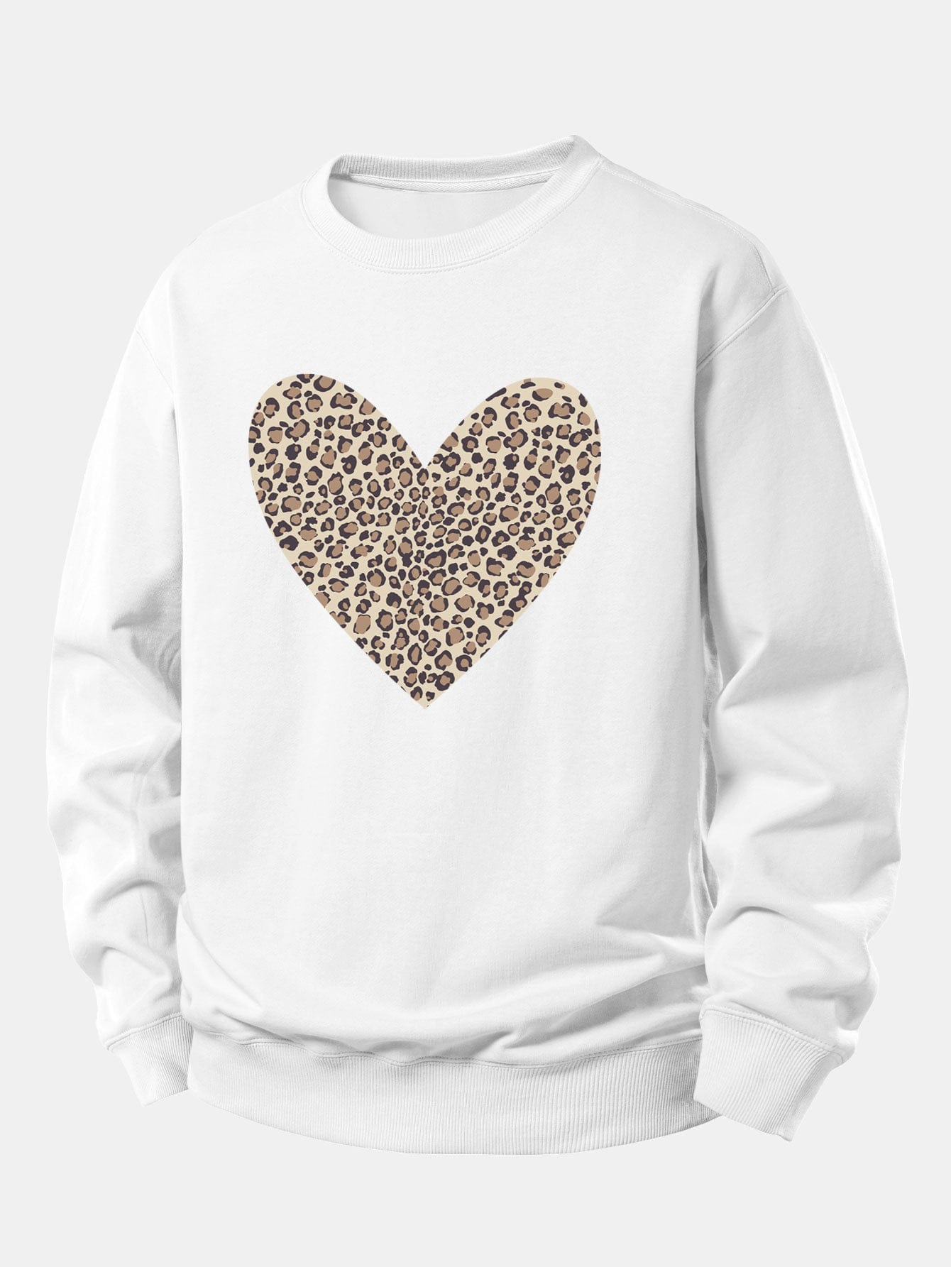 Velira Sweatshirts Balta / XS Leopardų širdies raštas laisvo kirpimo džemperis