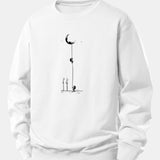 Velira Sweatshirts Balta / XS Mėnulio Astronauto Spauda Laisvo Pjūvio Džemperis