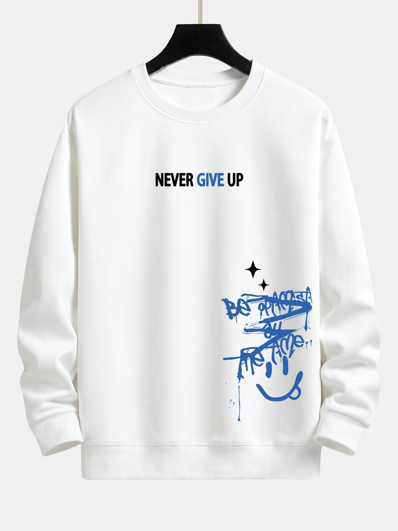 Velira Sweatshirts balta / XS Niekuomet nepasiduok Šypsenėlės Spauda Laisvo Kirpimo Megztinis