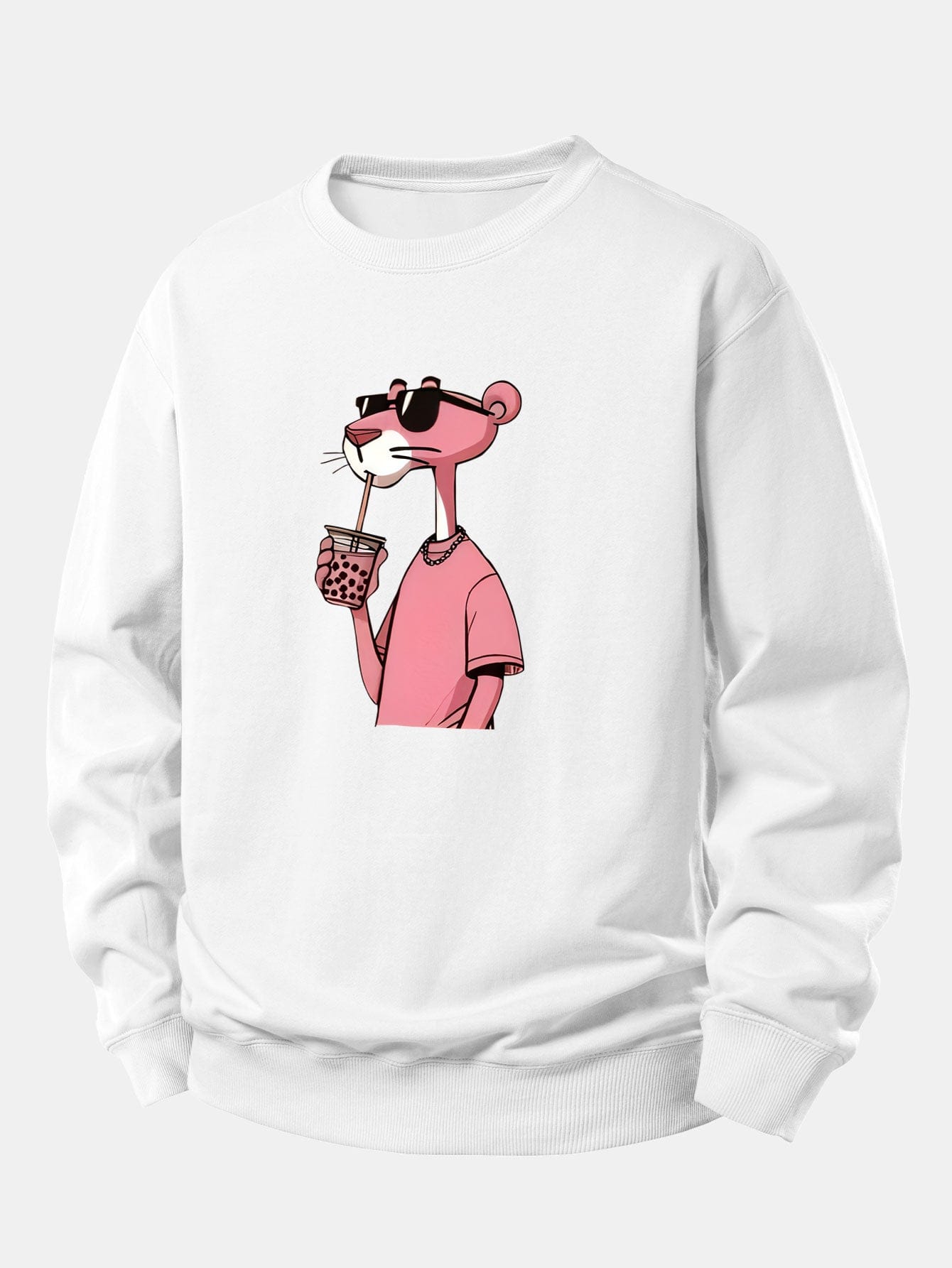Velira Sweatshirts Balta / XS Rožinė Pantera Spauda Laisva Fit Džemperis