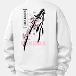 Velira Sweatshirts Balta / XS Sakura Katanos Atspaudų Laisvas Pjūvis Megztinis