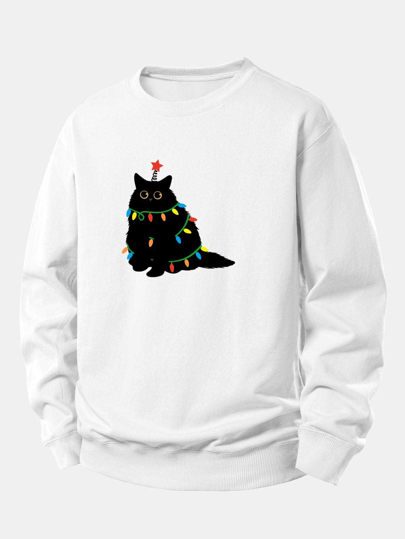 Velira Sweatshirts Balta / XS Spalvinga Lengva Juoda Katė Spauda Laisvas Fit Megztinis