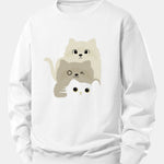 Velira Sweatshirts Balta / XS Trys Katės Spauda Laisvo Pjūvio Džemperis
