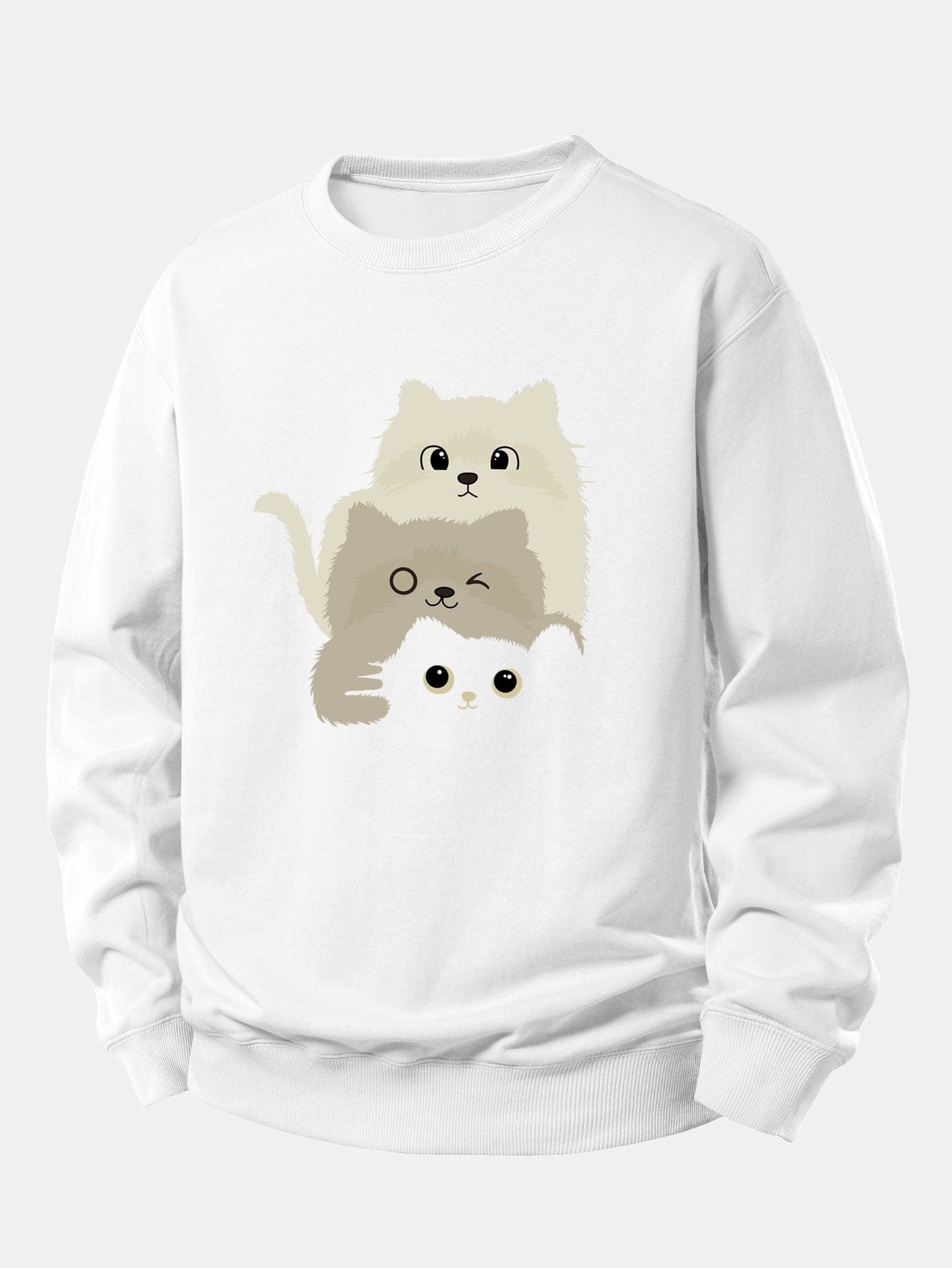 Velira Sweatshirts Balta / XS Trys Katės Spauda Laisvo Pjūvio Džemperis