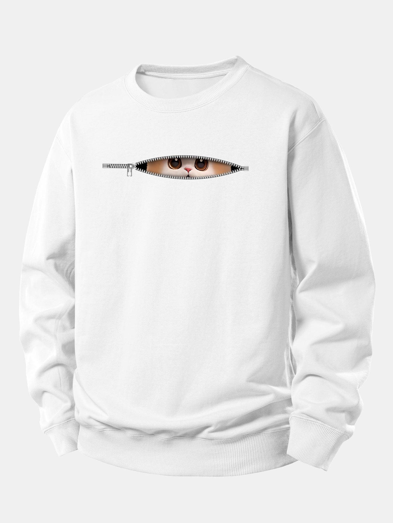Velira Sweatshirts Balta / XS Užtrauktuko katės spaudo laisvo kirpimo džemperis
