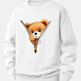 Velira Sweatshirts Balta / XS Užtrauktuko meškiuko spauda laisvo kirpimo džemperis