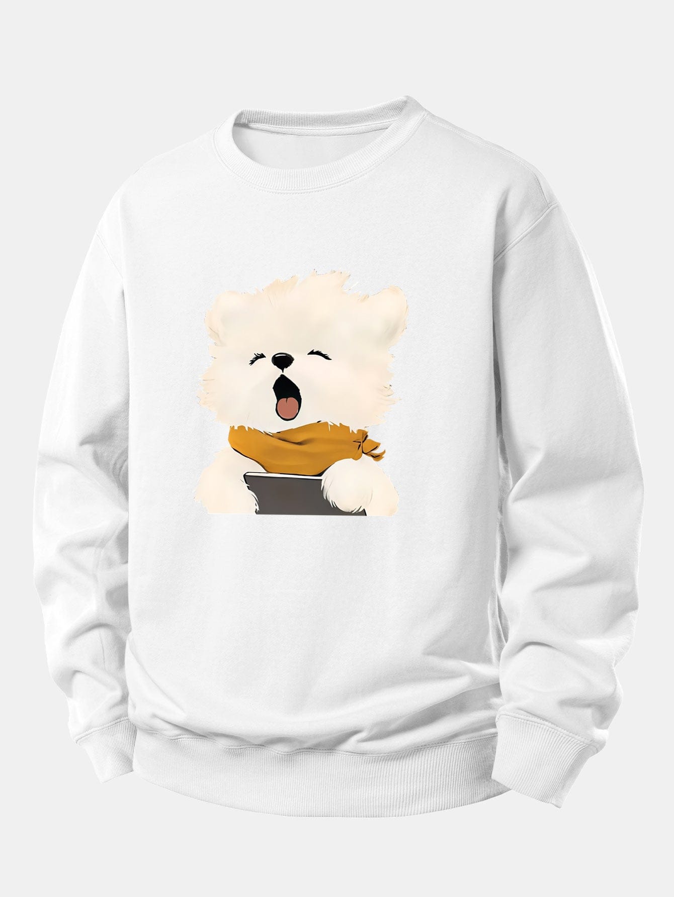 Velira Sweatshirts Balta / XS Žiovaujantis Šuniukas Spauda Laisvas Fit Džemperis
