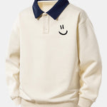 Velira Sweatshirts Bežinė / XS Atsipalaidavusio kirpimo šypsenėlės printo kontrastingas polo džemperis
