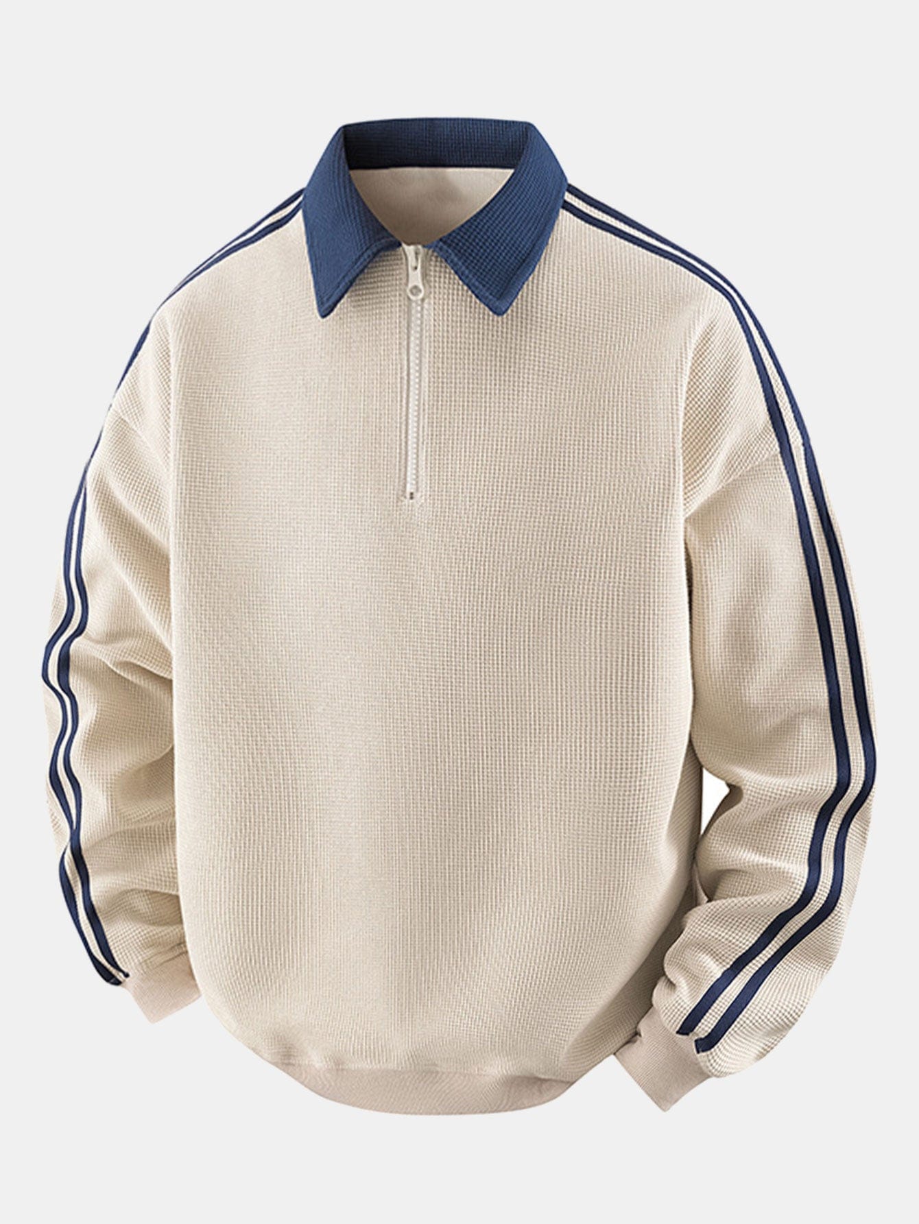 Velira Sweatshirts Bežinė / XS Juostuotas Vaflinis Užtrauktuko Polo Kaklo Megztinis
