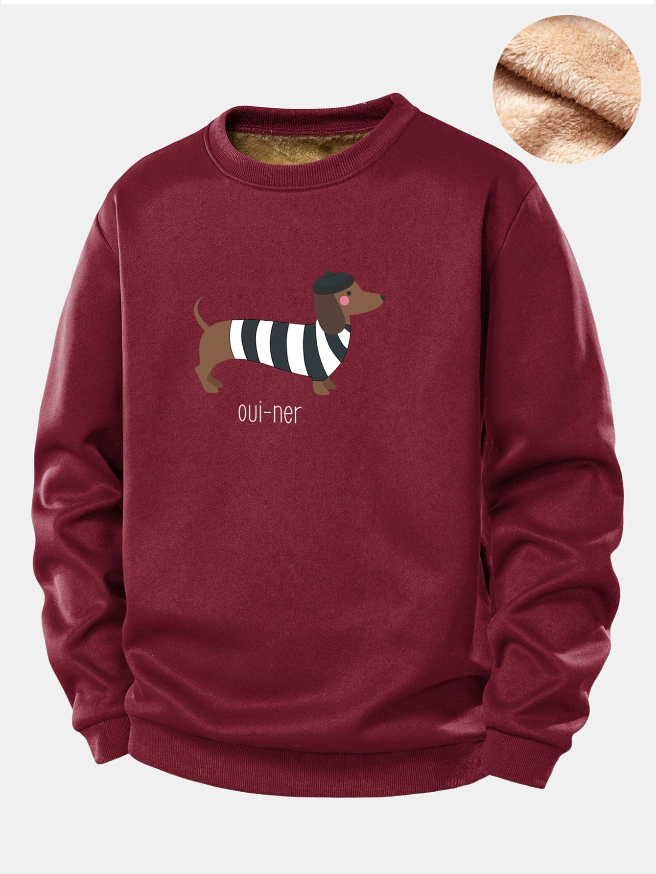 Velira Sweatshirts Bordo / S Prancūziško takso rašto Teddy fliso pamušalu megztinis