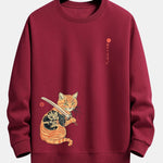 Velira Sweatshirts bordo / S Samurajų Karo Katės Spauda Laisvo Pjūvio Džemperis