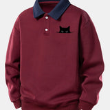 Velira Sweatshirts Bordo / XS Atsipalaidavęs juodos katės rašto kontrastingas polo džemperis
