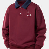 Velira Sweatshirts Bordo / XS Atsipalaidavusio kirpimo šypsenėlės printo kontrastingas polo džemperis