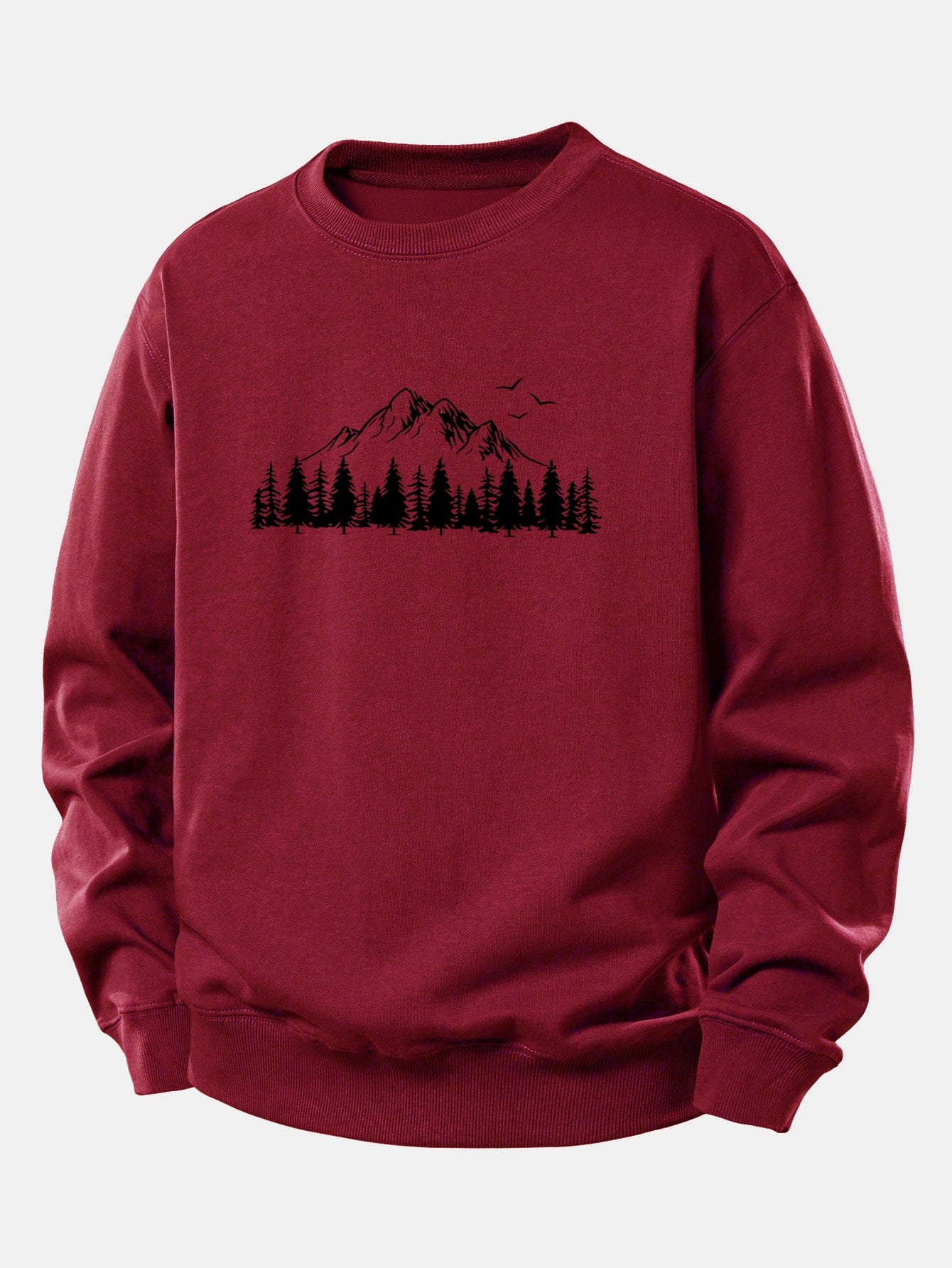 Velira Sweatshirts Bordo / XS Kalnų gamtos spauda laisvo kirpimo džemperis