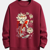 Velira Sweatshirts bordo / XS Koi žuvies lotoso rašto laisvas fit džemperis