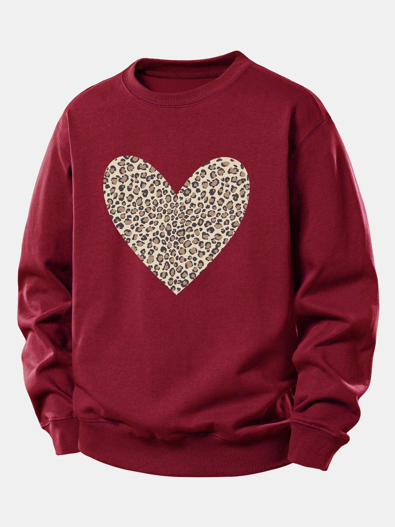 Velira Sweatshirts Bordo / XS Leopardų širdies raštas laisvo kirpimo džemperis