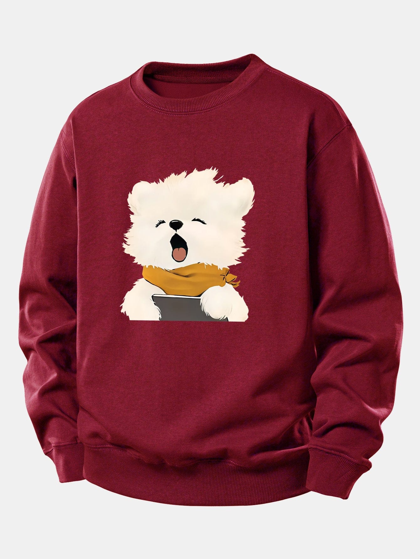 Velira Sweatshirts Bordo / XS Žiovaujantis Šuniukas Spauda Laisvas Fit Džemperis