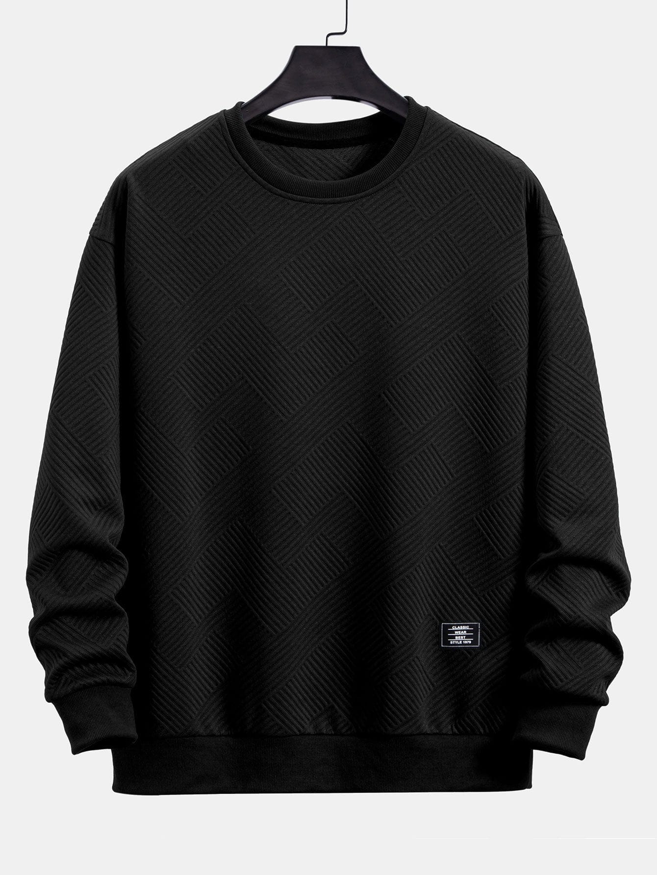 Velira Sweatshirts juoda / S Atsipalaidavęs geometrinis dryžuotas džemperis