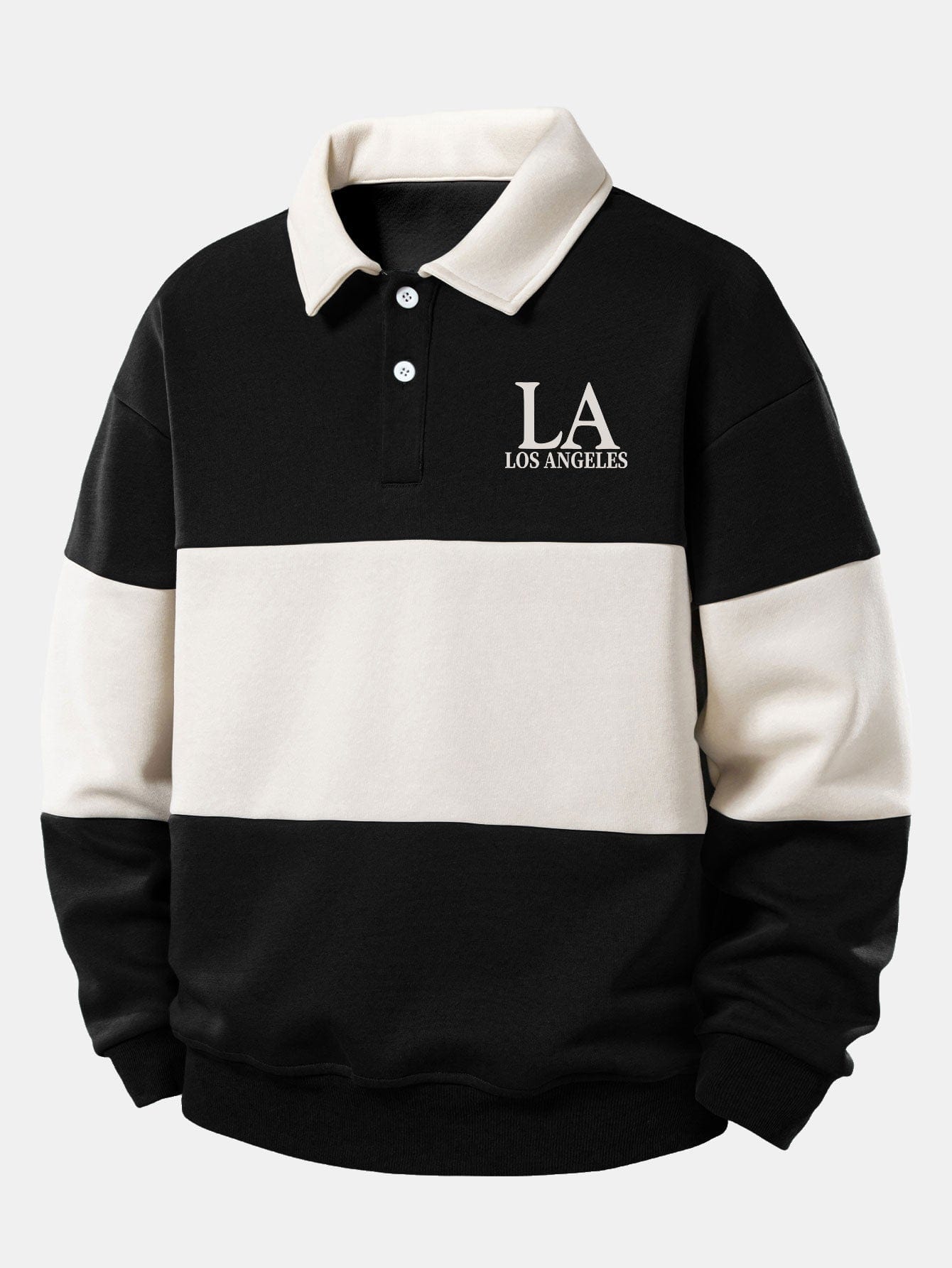 Velira Sweatshirts Juoda / S Atsipalaidavęs Los Andželo spaudos spalvų blokas polo apykaklės džemperis